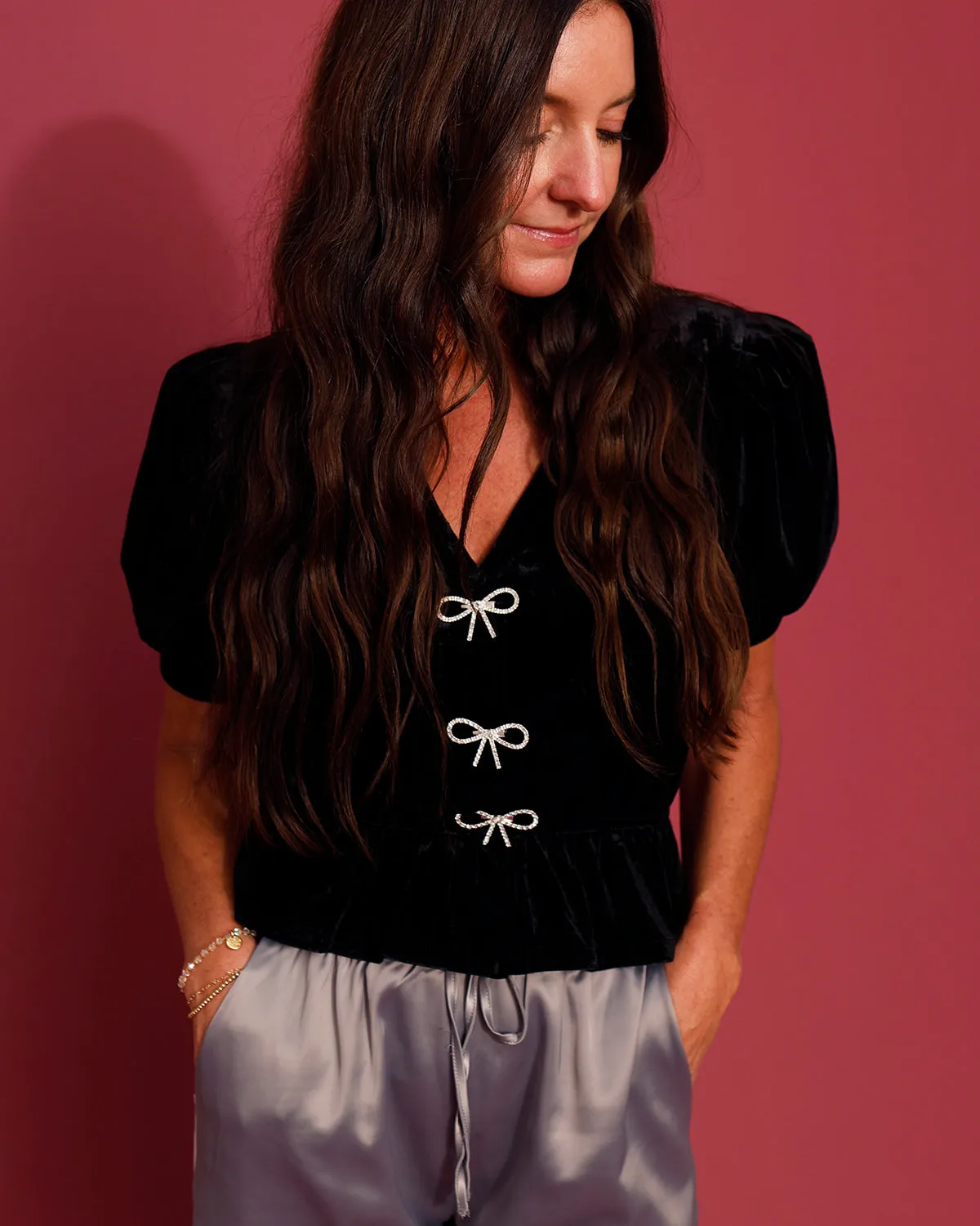 SABRINA VELVET PEPLUM TOP