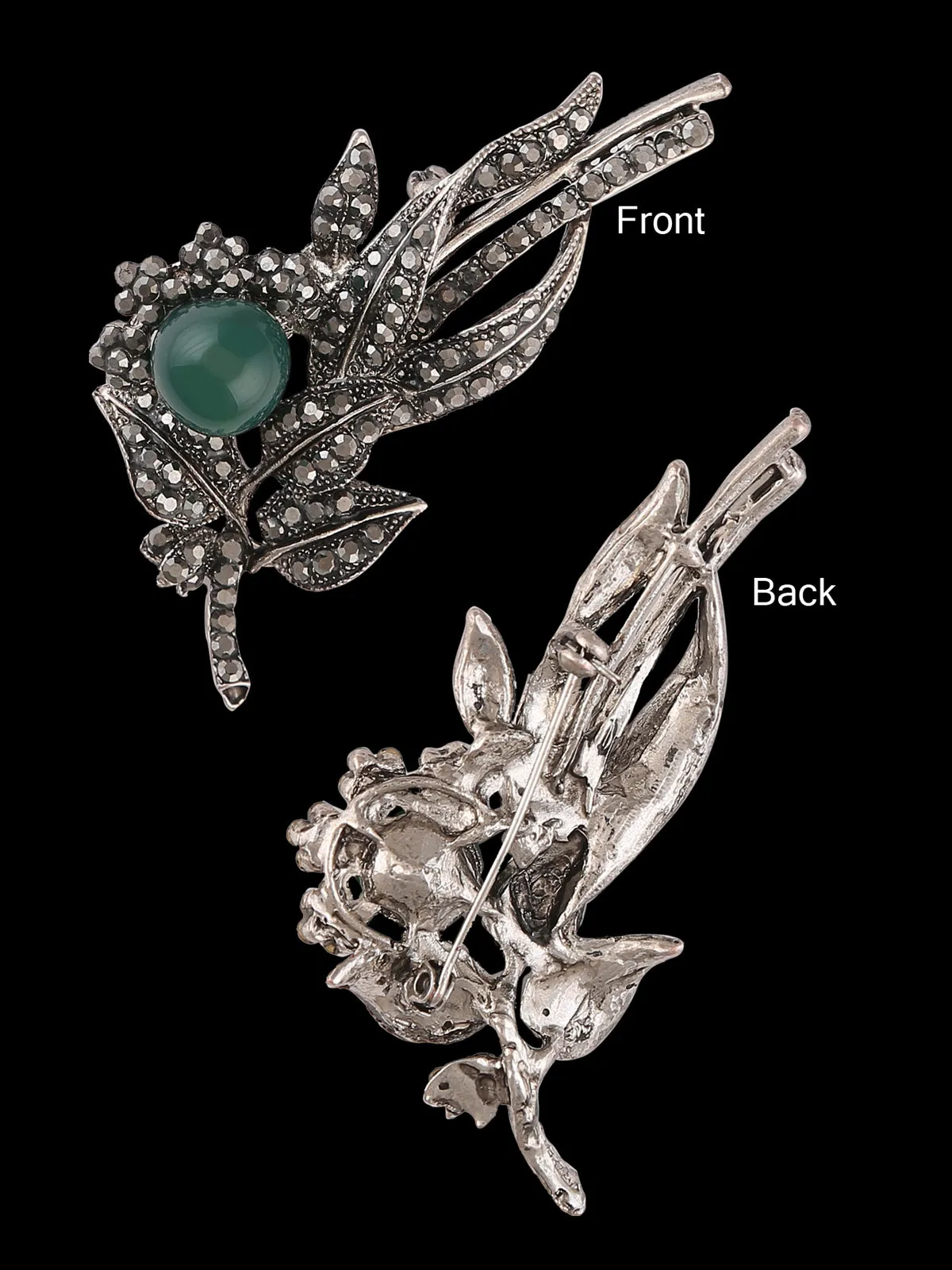 Simply Pretty & Vintage Design Gunmetal Leaf with Pearl Brooch Pin