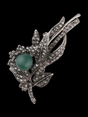 Simply Pretty & Vintage Design Gunmetal Leaf with Pearl Brooch Pin