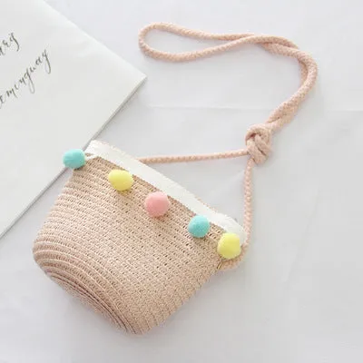 Summer Children'S Bags, Hats, Female Decoration, Small Colored Balls, Sunscreen, Lace, Beach Hats, Breathable Sandals
