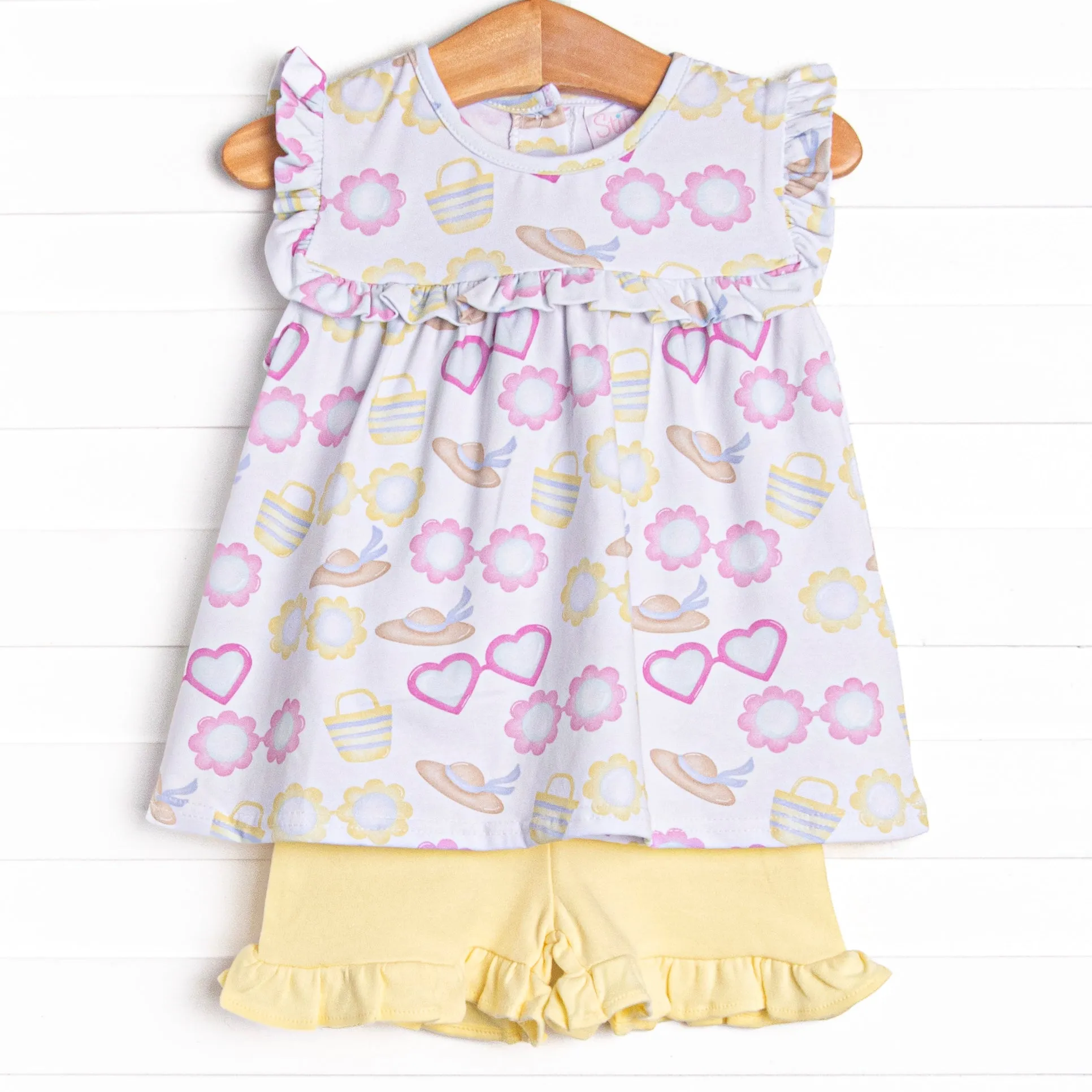 Sunny Day Shades Ruffle Short Set, Yellow