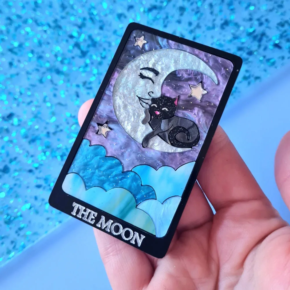 The Moon Cat Tarot Card Brooch by Cherryloco Jewellery