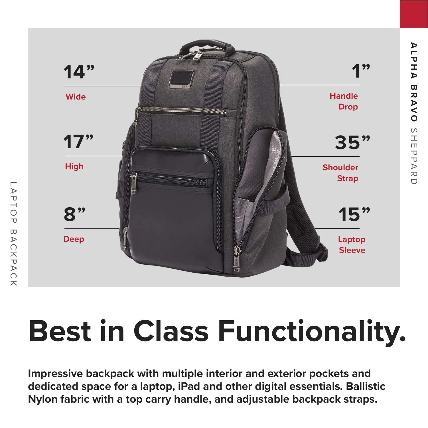 TUMI - Alpha Bravo Sheppard Deluxe Brief Pack Laptop Backpack - 15 Inch Computer Bag for Men and Women - Graphite