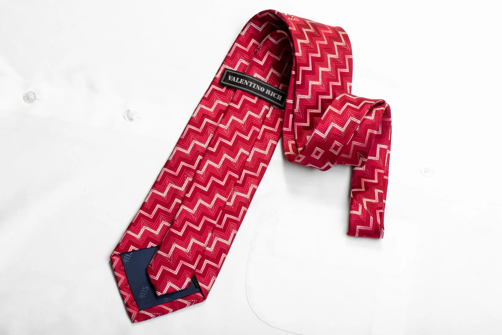 Valentino Rich Rhinestone Necktie Chevron On Red With Silver Sparkles