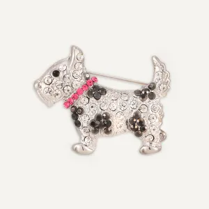 Westie Dog Crystal Brooch In Silver Tone