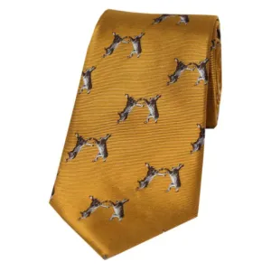 William Powell Woven Silk Boxing Hares Tie - Gold