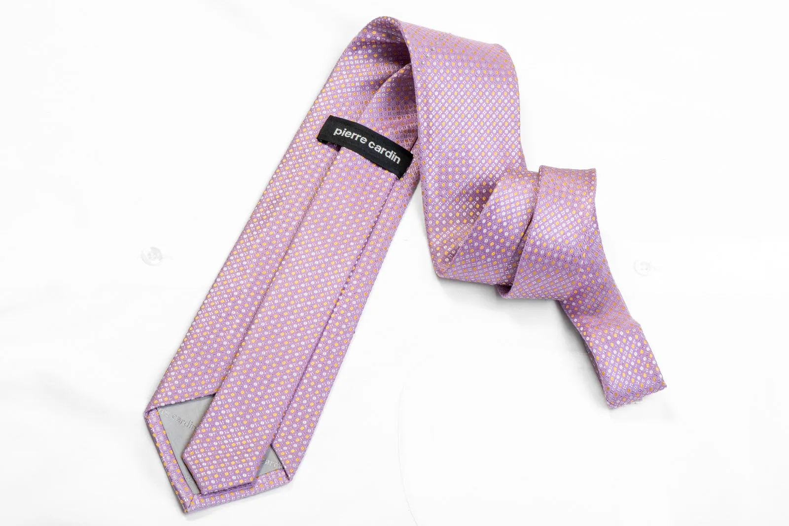 Yellow Silver Micro Dots On Mauve Rhinestone Silk Necktie With Sparkles