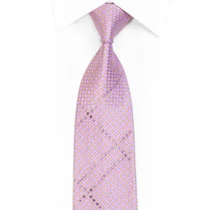 Yellow Silver Micro Dots On Mauve Rhinestone Silk Necktie With Sparkles